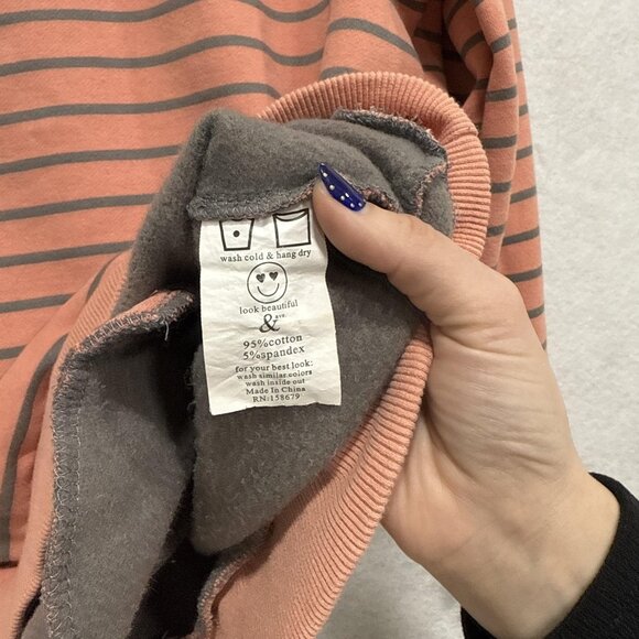 Ampersand Avenue Sweatshirt Womens XXL Pink Stripe Cowl Neck Fleece Pullover - Picture 9 of 10